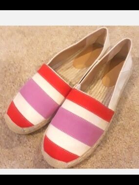 J. Crew Red, Purple & White Striped Espadrille Flats